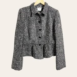Armani Collezioni Black Pink Tweed Peplum Ruffle Hem Button Front Jacket 10